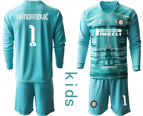 Inter Milan #1 Handanovic Blue Goalkeeper Long Sleeves Kid Soccer Club Jersey